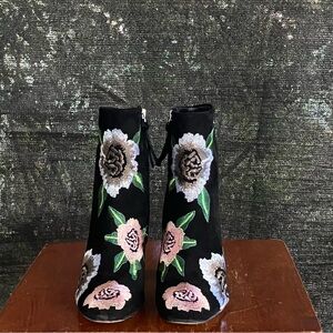 Rebecca Minkoff Black Suede Floral Embroidered  Ankle Boots 6M